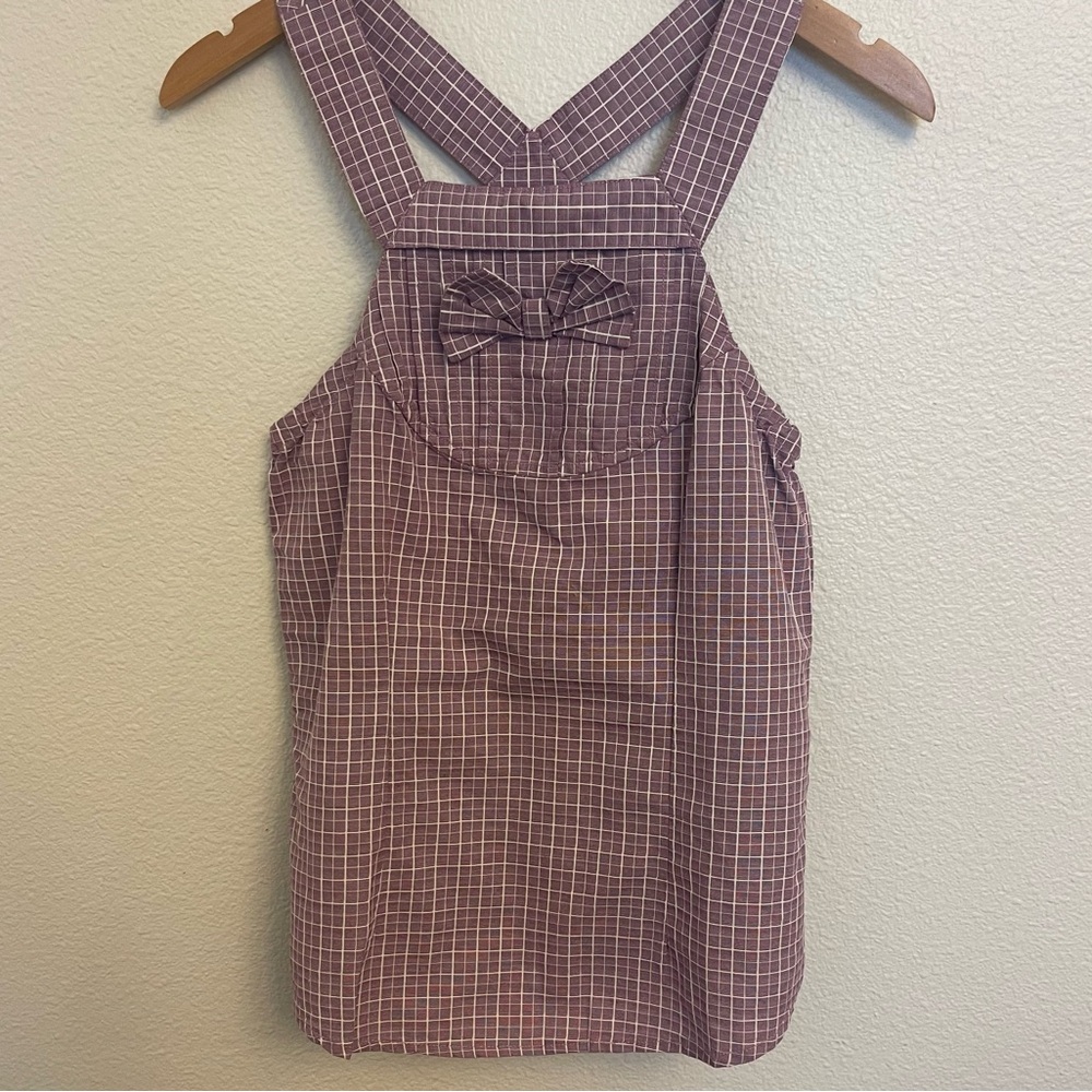 NEW Anthropologie Small Purple TULLE Checkered Bow Halter Top Blouse Tank